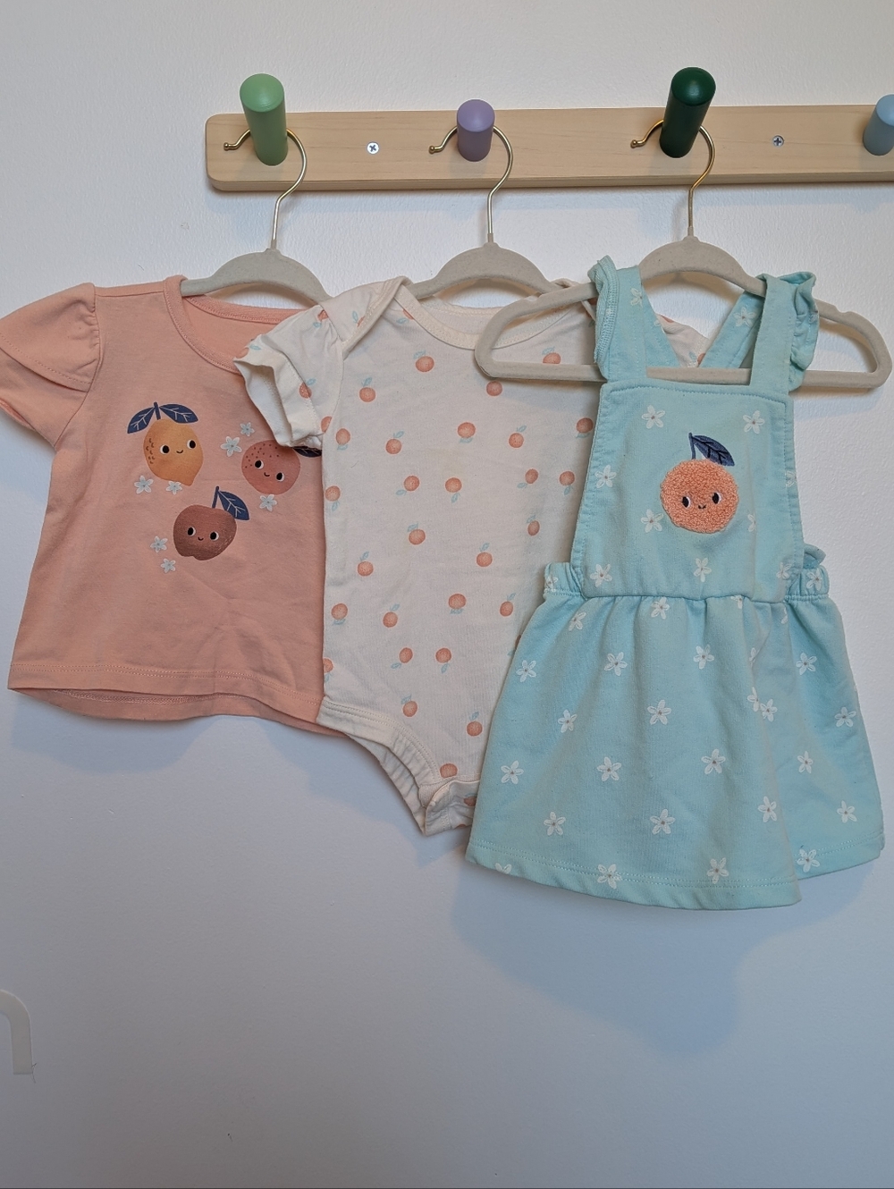 6M - Pekkle peaches Oranges Dress Set Baby Outfit Set with Fruit Designs